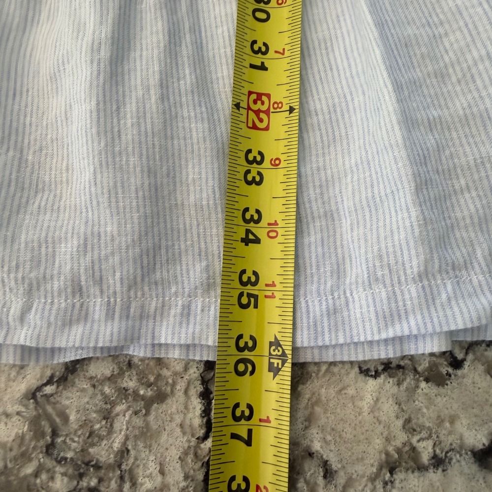 Lucky Brand 100% Linen Dress Blue Striped Tiered Skirt V-Neck Sleeveless Beachy - Picture 9 of 11